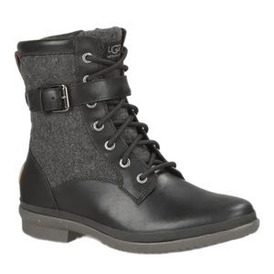 UGG Women's Black and Dark Gray Lace-Up Winter Rain Boots